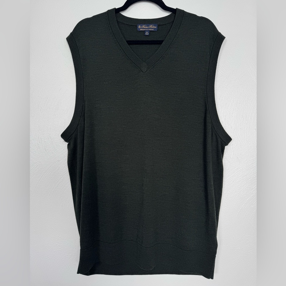 Brooks Brother Vest Men‎ XL Brookstech Merino Wool Olive Green Preppy Academia